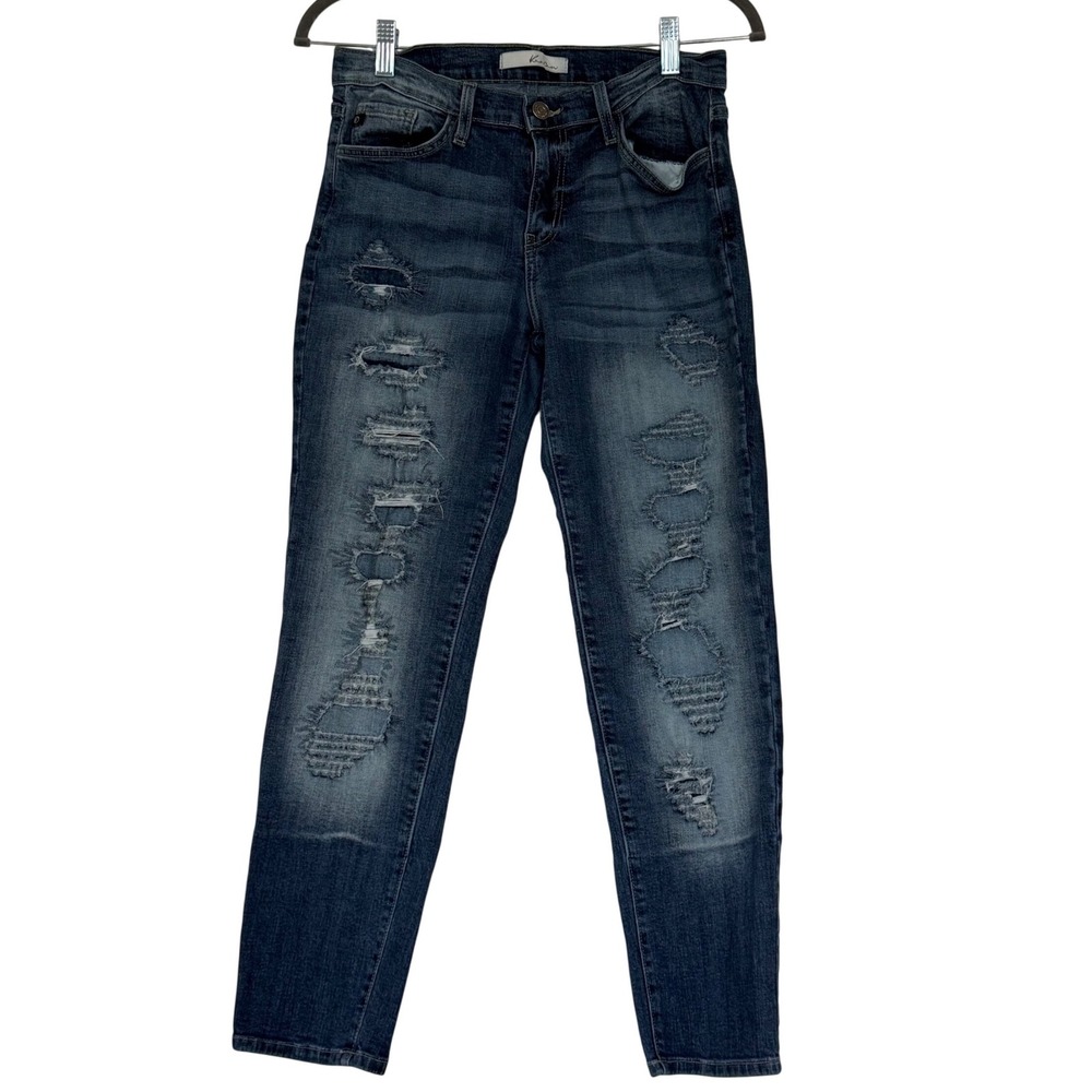KanCan Distressed Skinny‎ Jeans Womens 25 Blue Wash Mid Rise Stretch Denim